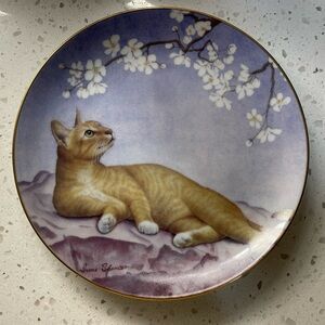 Collectible Decorative Plate with Orange Tabby Cat and Blossoms